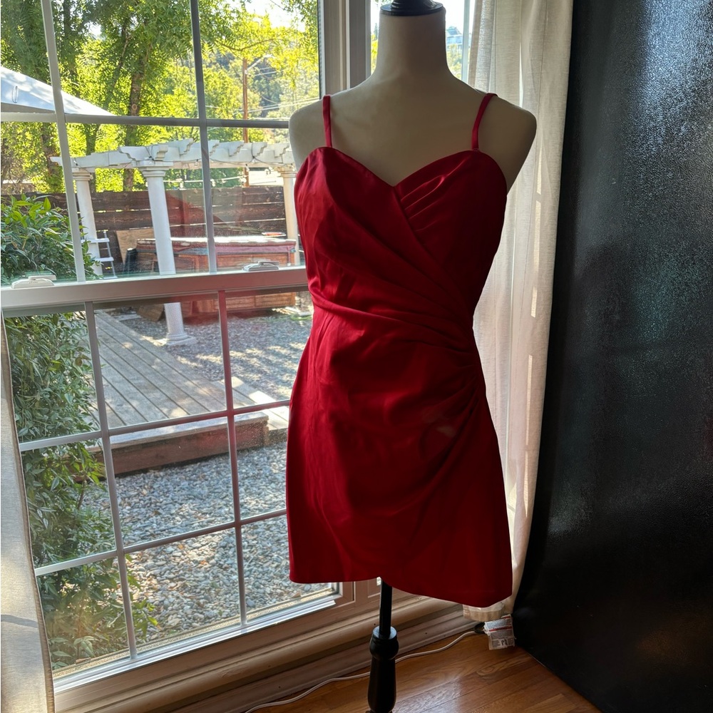 Red Spaghetti Strap Thick Satin Dress